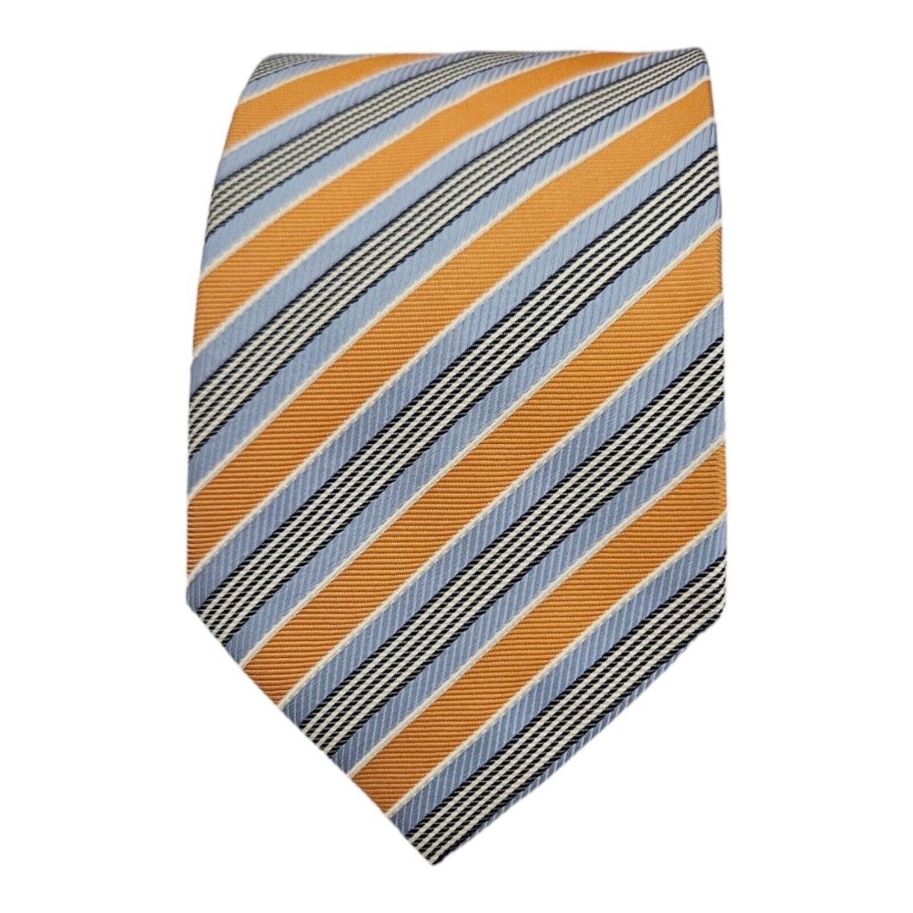 Van Graaf Blue/Orange Striped Silk Tie Italy 57"/ 3.6" Ec